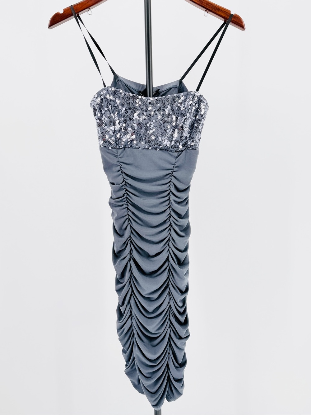 Y2K VTG City Triangles Ruched sequin slip mini fitted dress xxsmall fairy glam